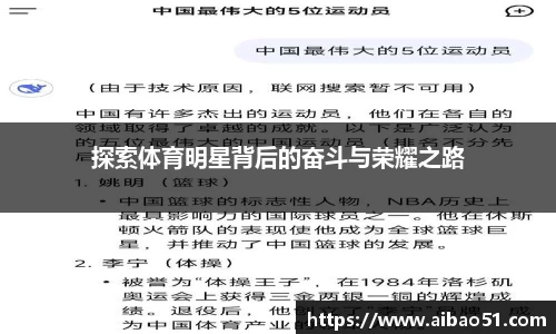 探索体育明星背后的奋斗与荣耀之路