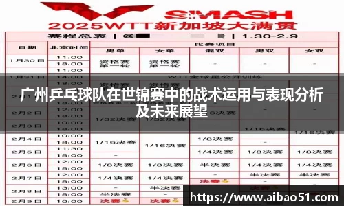 广州乒乓球队在世锦赛中的战术运用与表现分析及未来展望