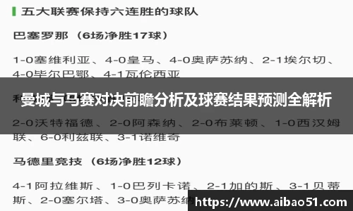 曼城与马赛对决前瞻分析及球赛结果预测全解析